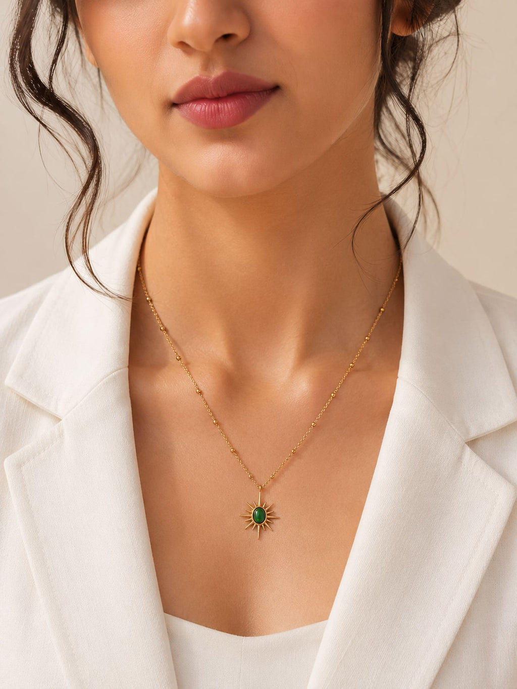 Green Sunburst Pendant Necklace